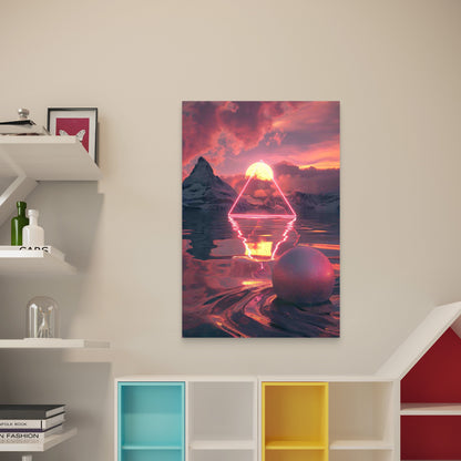 Dreamlike Neon Triangle Reflective Ball 40x60cm Metal Print Ready to Hang - Bella Home Decor
