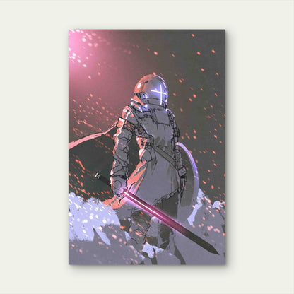 Futuristic Knight with Glowing Sword  60x90cm Metal Print Ready to Hang