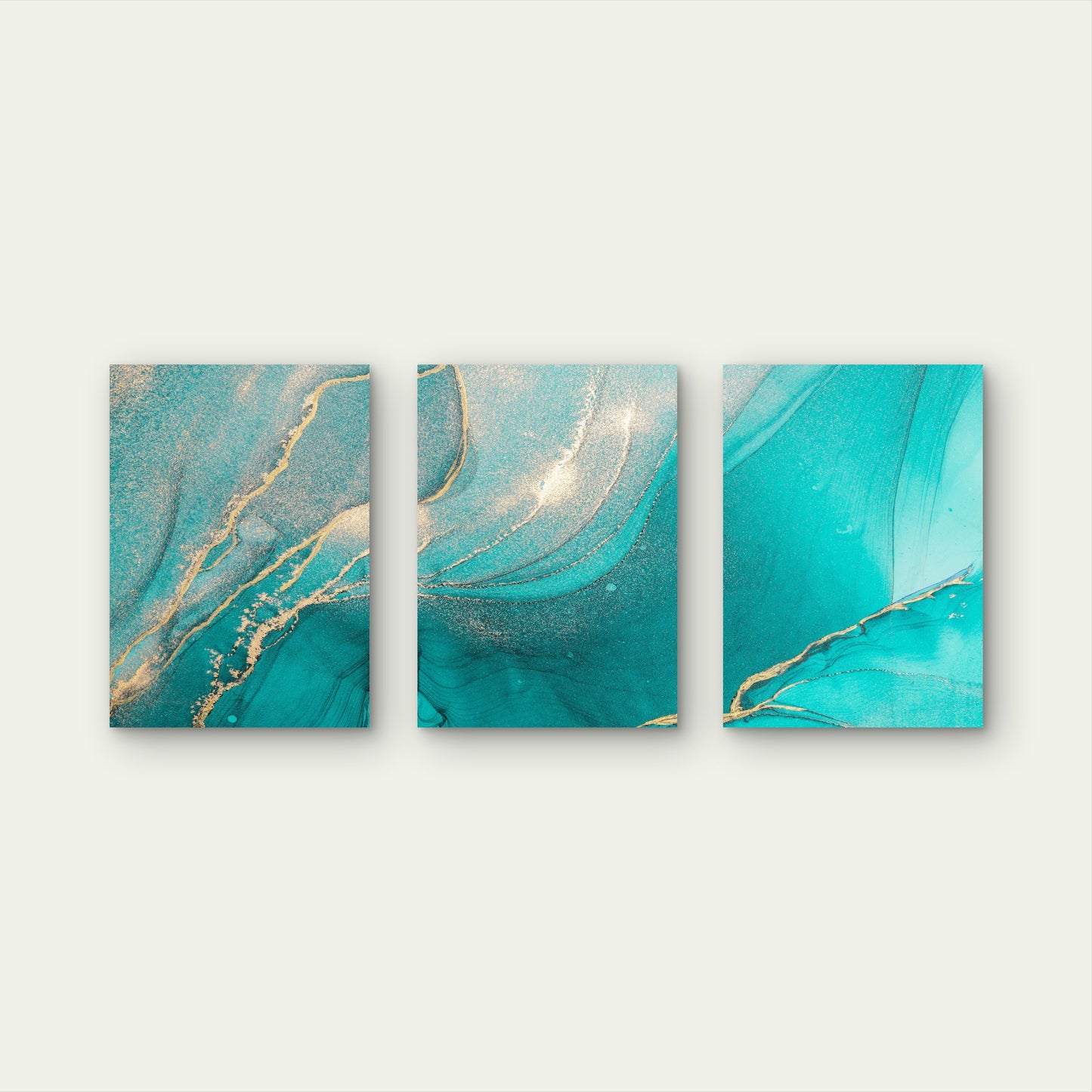 3pcs Emerald Turquoise Luxury Fluid Gold Veins Wall Art Set Canvas Framed 40x60cm - High Quality Print 100% Australian Made Wall Canvas Ready to Hang