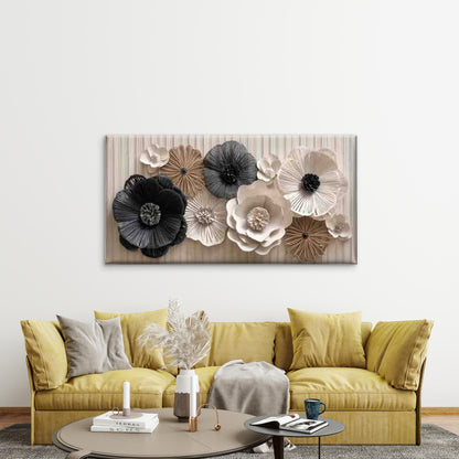 Flowers in Black White Wall Art Canvas Office Home Room Framed 120x60cm