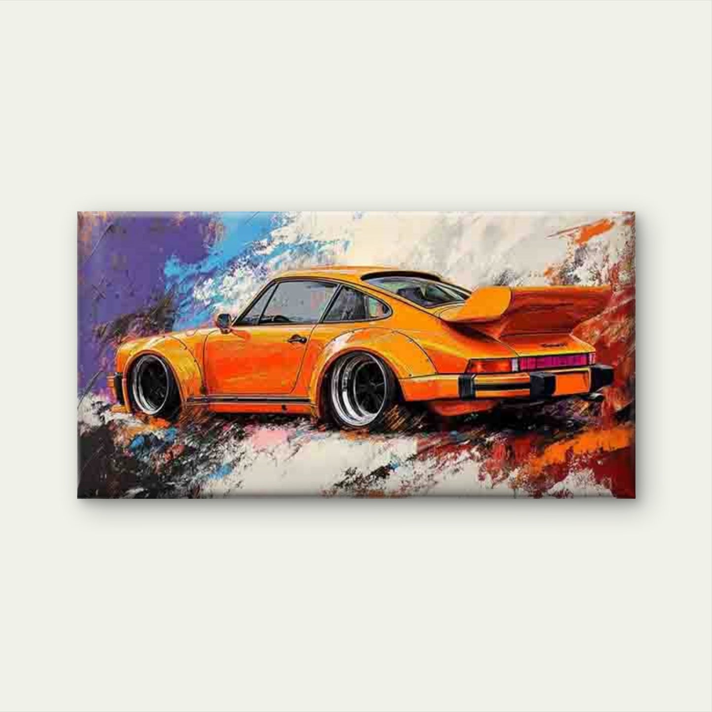 Vibrant Orange Sports Car Wall Art Canvas Office Home Room Framed 120x60cm
