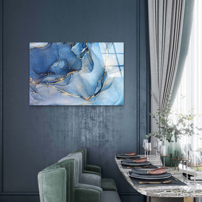 Navy Fluid Marble Gold Abstract Acrylic Glass Printing Wall Art Australian Made Quality