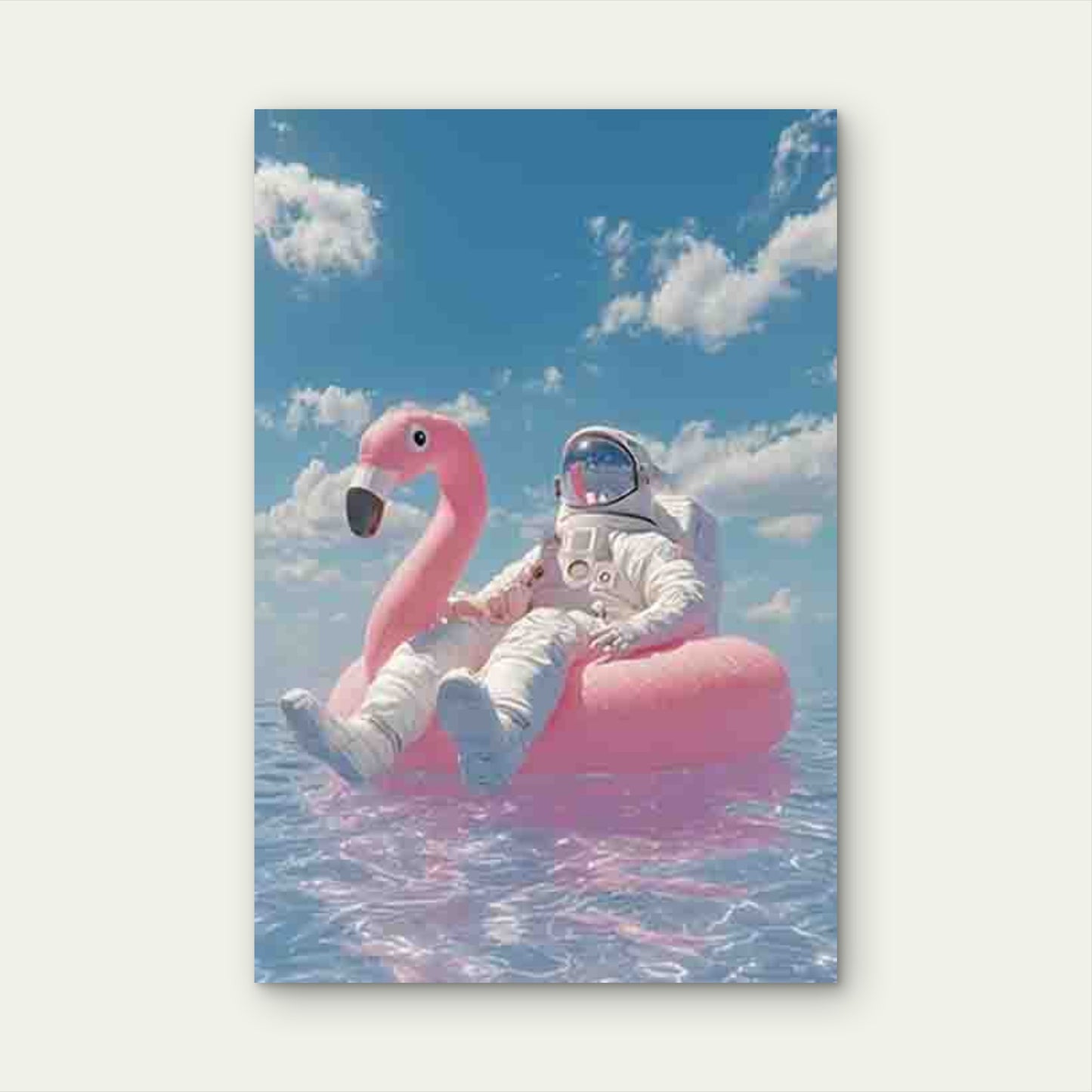 Astronaut & Flamingo Floating in Space Metal Print Ready to Hang