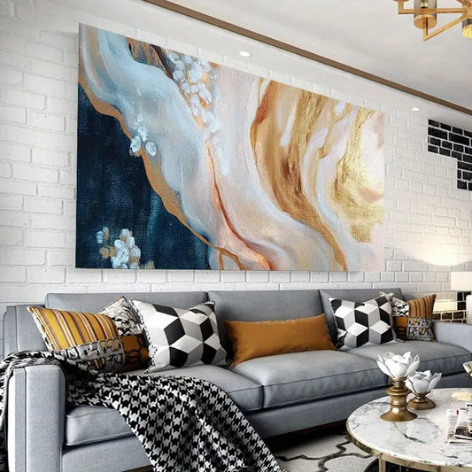 Elegant Abstract Golden, White, Beige & Teal Wall Art wall canvas office home room framed 120x60cm