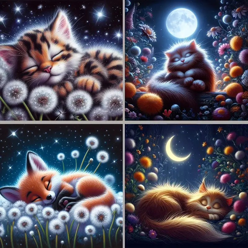 4pcsVibrant Animal Kitten Wall Art Canvas Framed