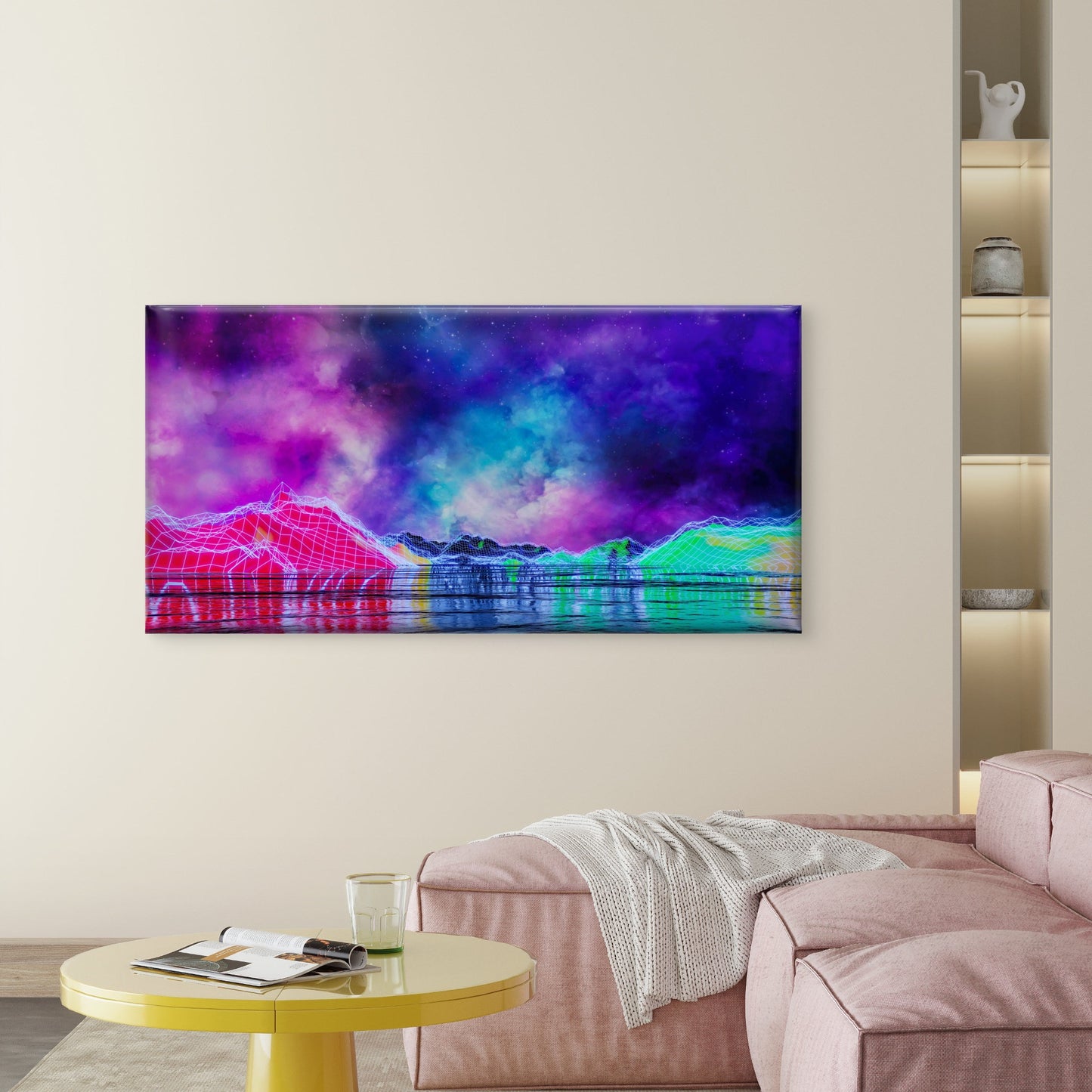 Landscape With Neon Mountains Wall Art Canvas Office Home Room Framed 120x60cm - Bella Home Decor