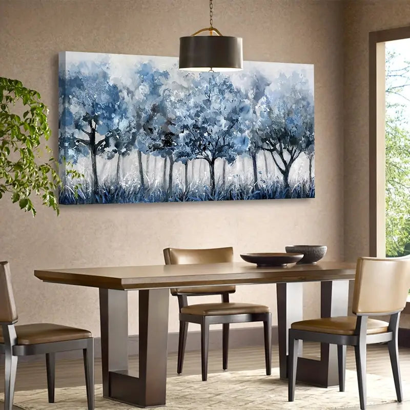 Classic Modern Abstract Forest Blue Trees Wall Art canvas office home room framed 120x60cm - Bella Home Decor