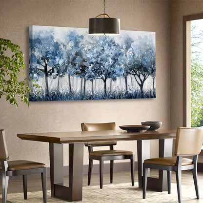 Classic Modern Abstract Forest Blue Trees Wall Art canvas office home room framed 120x60cm - Bella Home Decor