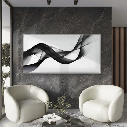 Black & White Abstract Wave Wall Art Canvas Office Home Room Framed 120x60cm - Bella Home Decor