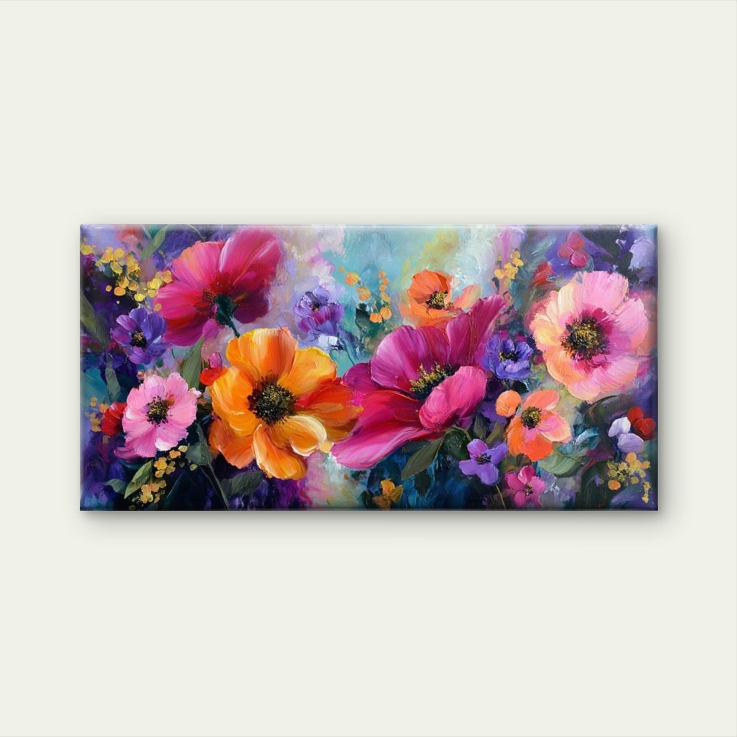Tulip & Poppy Flower Wall Art Canvas Office Home Room Framed 120x60cm