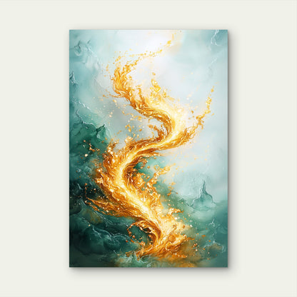 Golden Flame Spiral on Teal Background 60x90cm Metal Print Ready to Hang