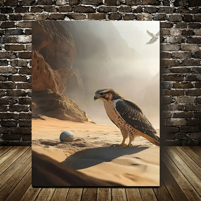 Dreamlike Hawk & Ball Scene on Sandy 40x60cm Metal Print Ready to Hang - Bella Home Decor