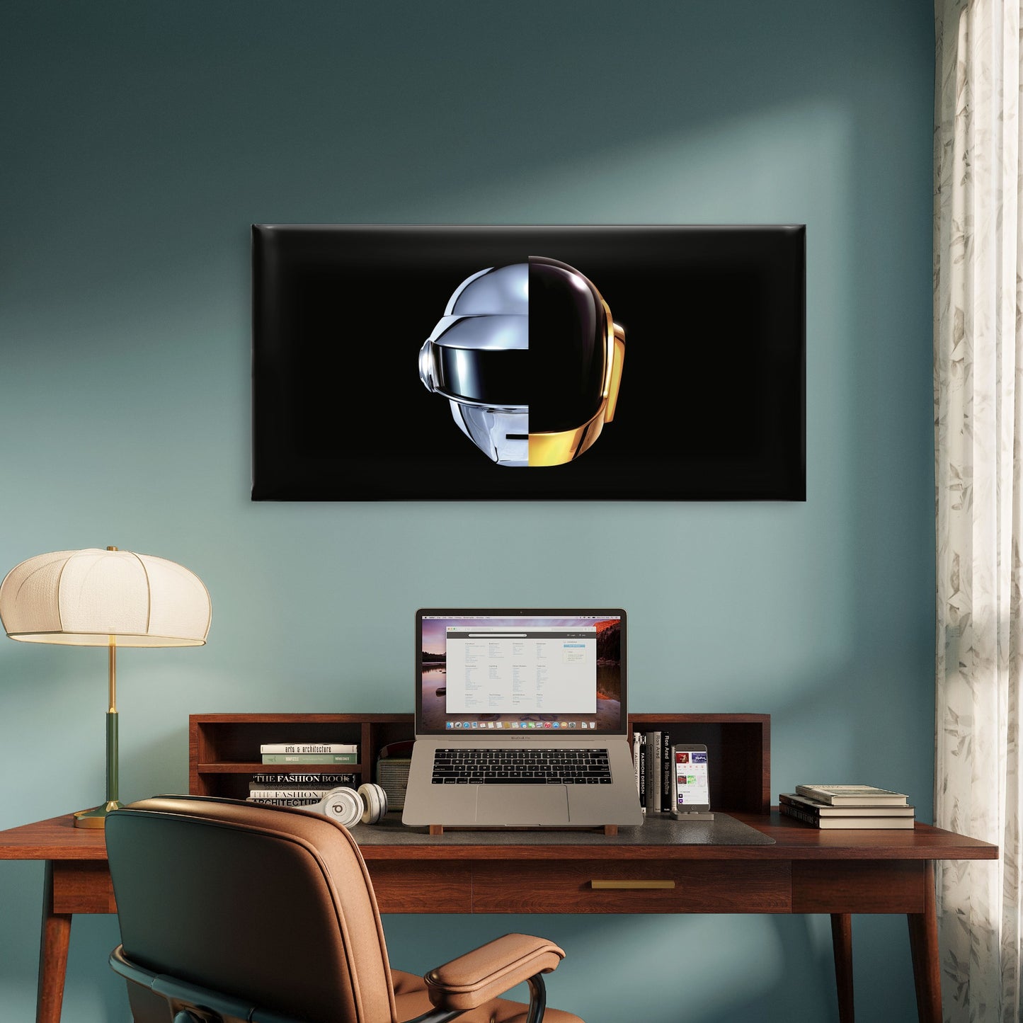 Daft Punk Split Helmets Wall Art Canvas Office Home Room Framed 120x60cm