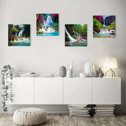 4pcs Abstract Waterfall Luang Prabang Turquoise  Wall Art Canvas Framed