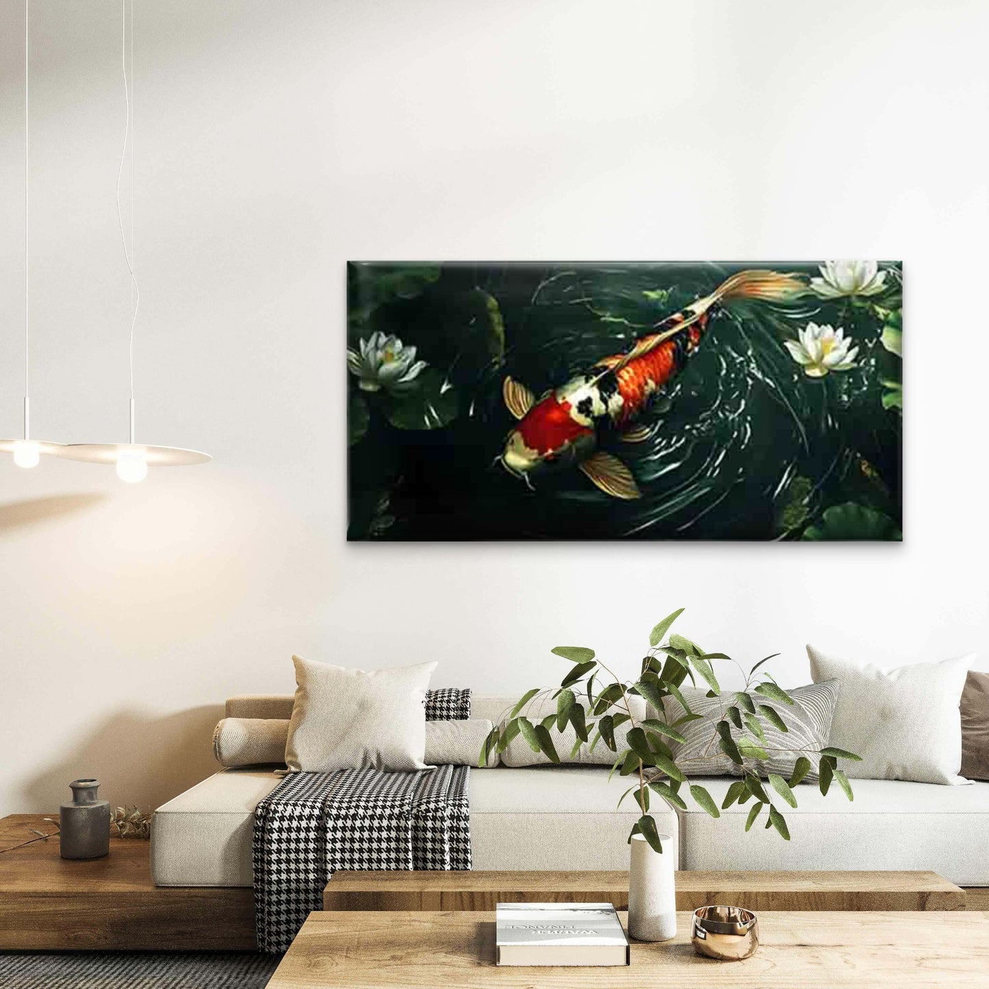 Koi Fish & for Lotus Wall Art Canvas Office Home Room Framed 120x60cm - Bella Home Decor