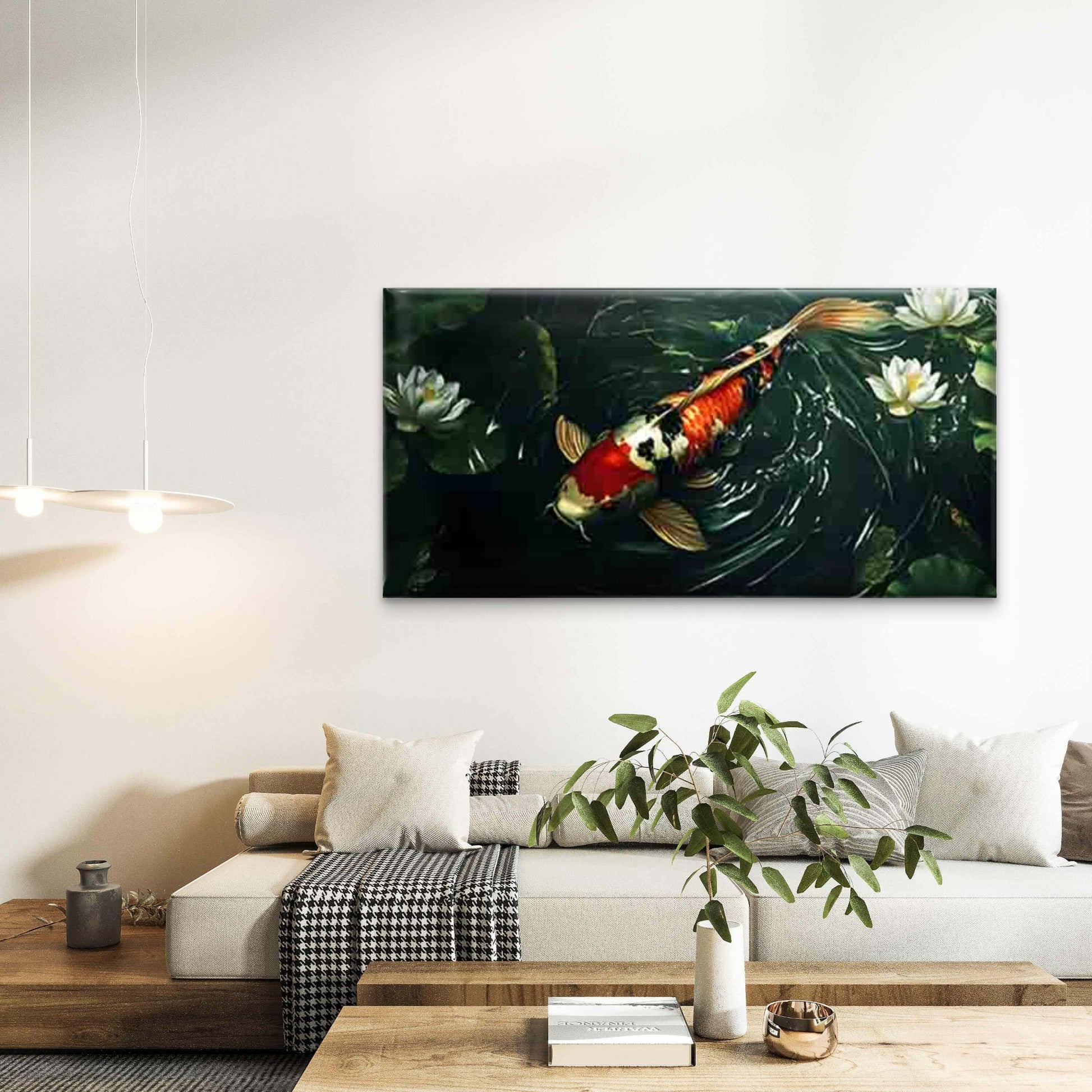 Koi Fish & for Lotus Wall Art Canvas Office Home Room Framed 120x60cm - Bella Home Decor