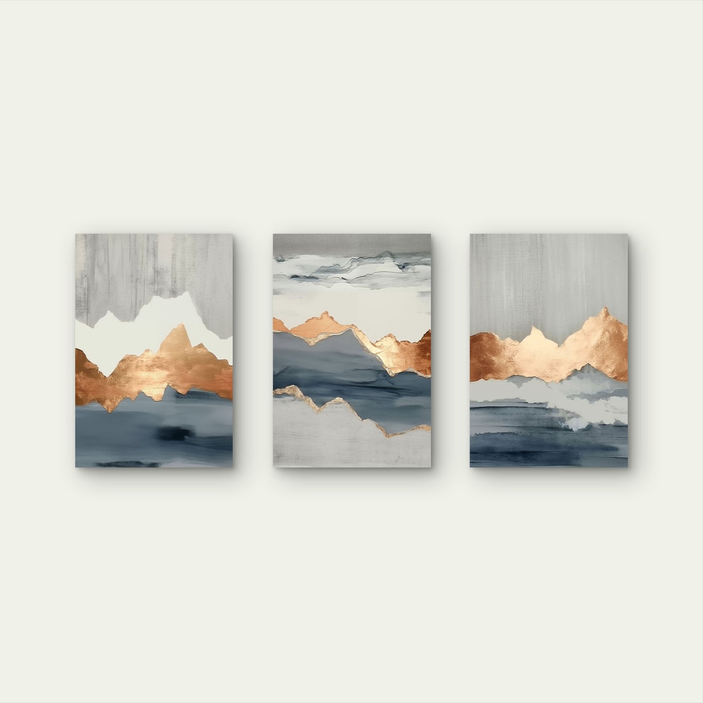 3pcs Abstract Blue Gray Rose Gold Foil Mountain Wall Art Set Canvas Framed 40x60cm - High Quality Print 100% Australian Made Wall Canvas Ready to Hang