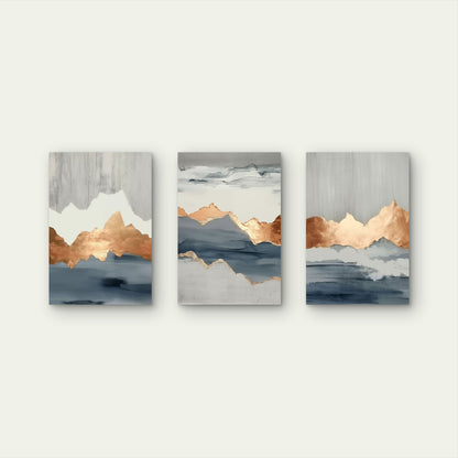 3pcs Abstract Blue Gray Rose Gold Foil Mountain Wall Art Set Canvas Framed 60x90cm - High Quality Print 100% Australian Made Wall Canvas Ready to Hang