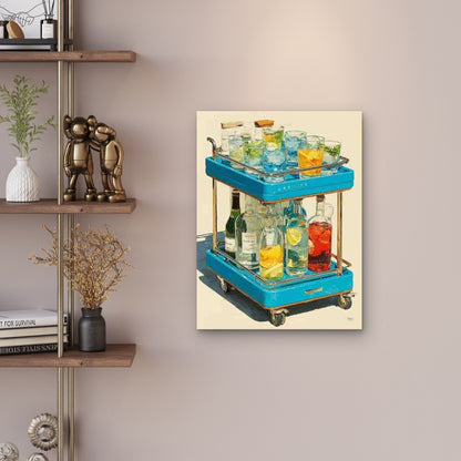 Coastal Blue Bar Cart Metal Print Ready to Hang