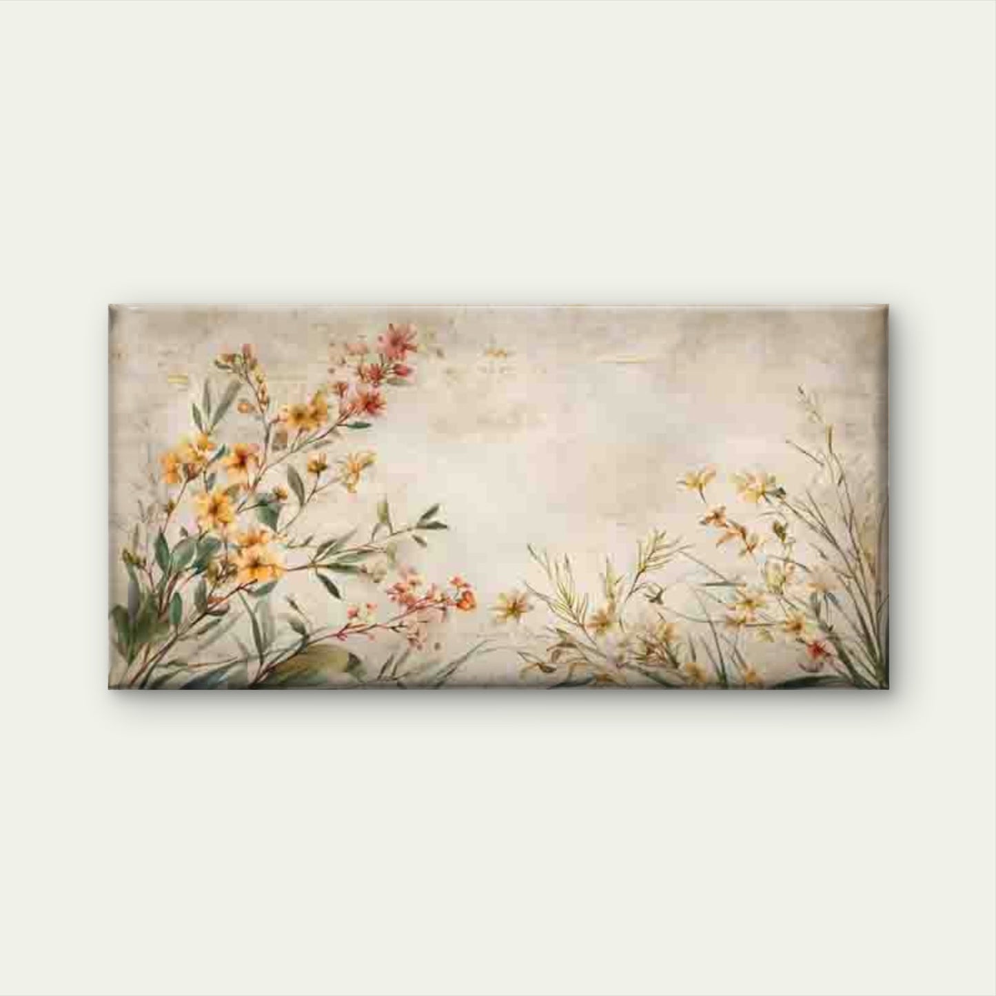 Floral Beauty in Soft Yellow Wall Art Canvas Office Home Room Framed 120x60cm - Bella Home Decor