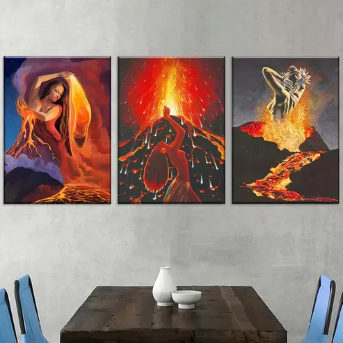 3pcs Reborn From The Fire Abstract Figure Landscape Art Wall Art Canvas Unframed - High Quality Print 100% Australian Made Wall Canvas