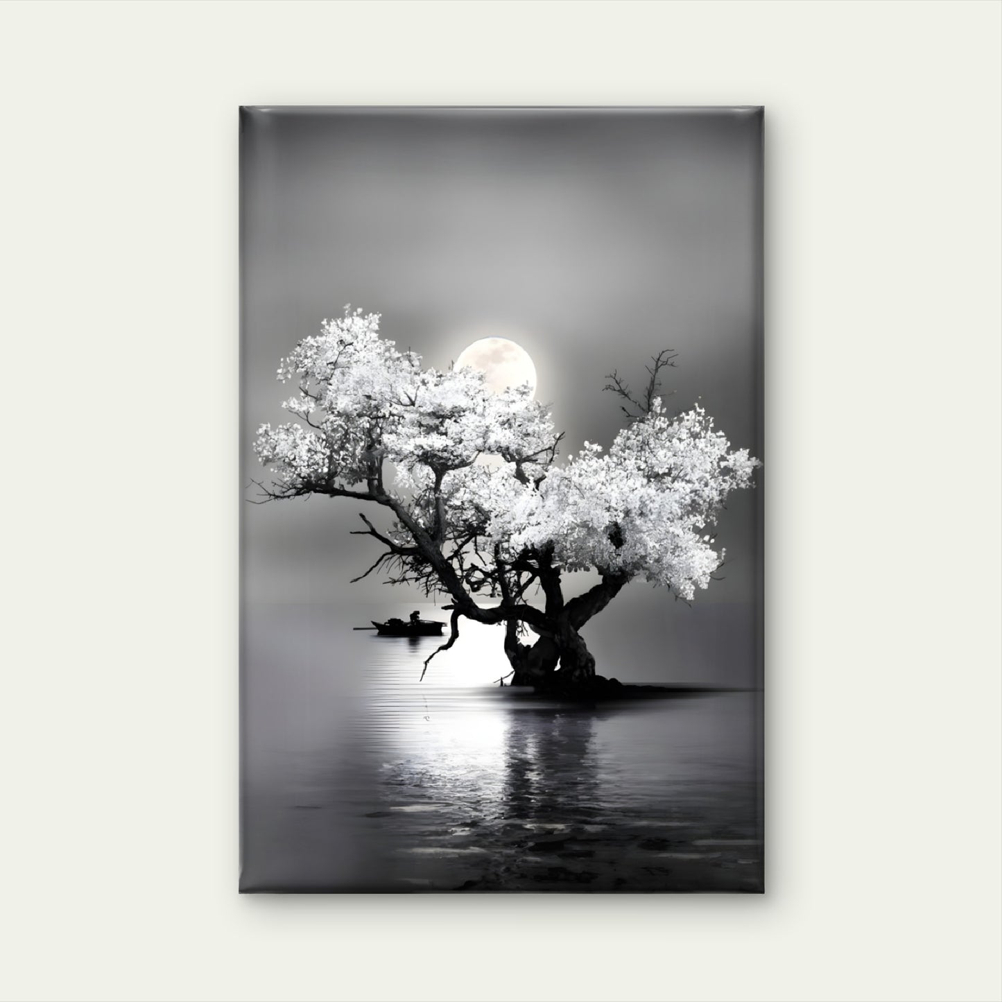 Bella Home Amazing Night View of Tree on Lake with Full Moon Print Canvas Ready to hang - Bella Home Decor