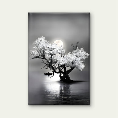 Bella Home Amazing Night View of Tree on Lake with Full Moon Print Canvas Ready to hang - Bella Home Decor