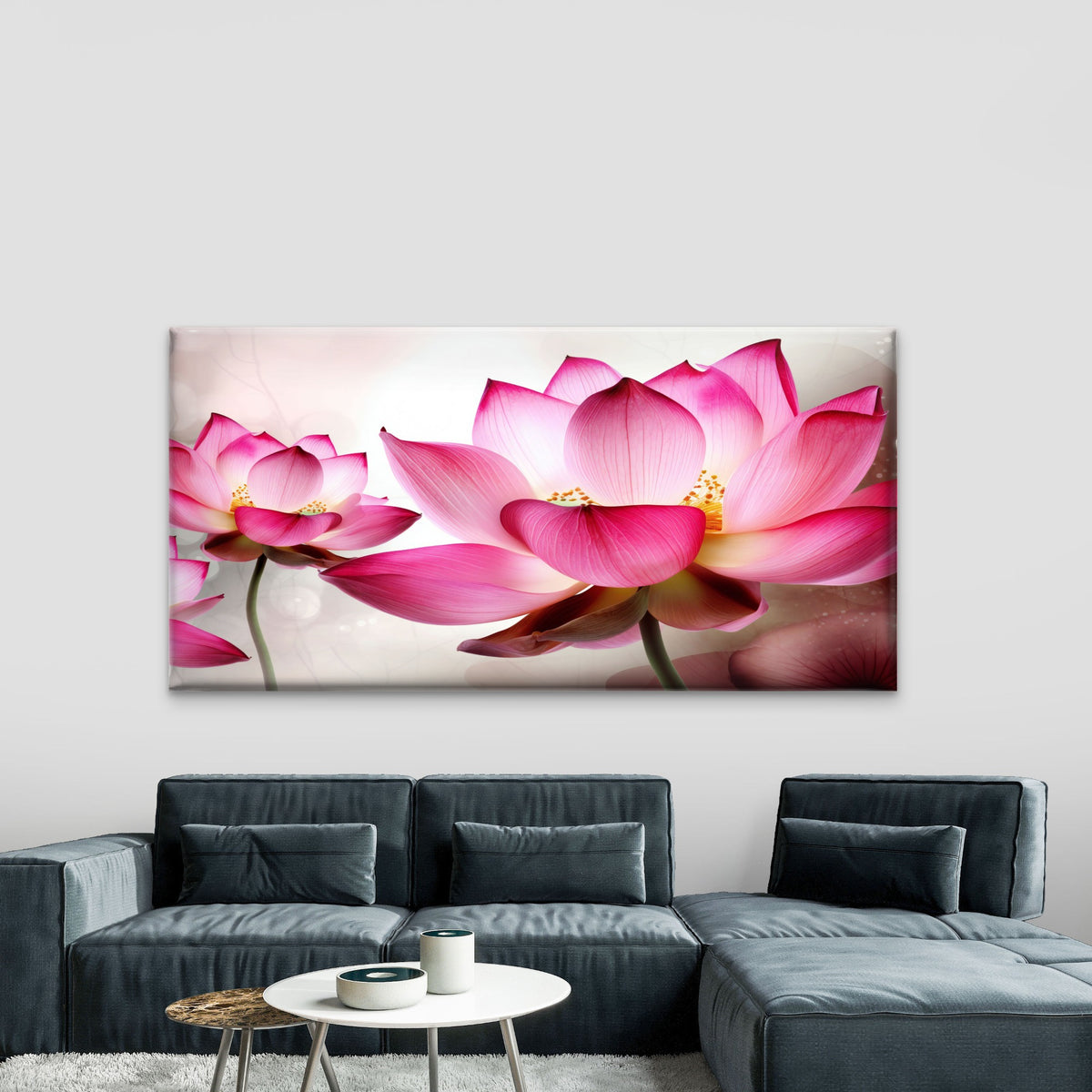 Pink Lotus Flower Bloom Wall Art Canvas Office Home Room Framed 120x60cm