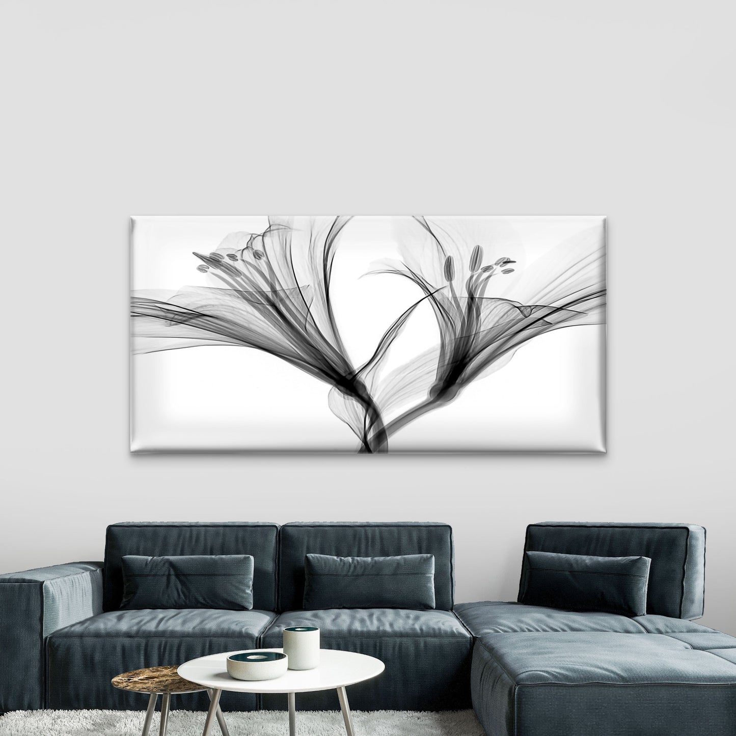 Greyscale Flowers Painting Wall Art Canvas Office Home Room Framed 120x60cm