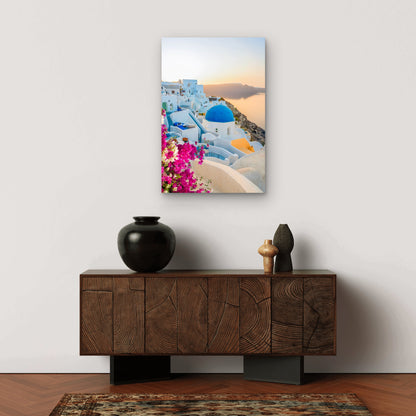 Santorini Island Greece Bougainvillea 40x60cm Metal Print Ready to Hang