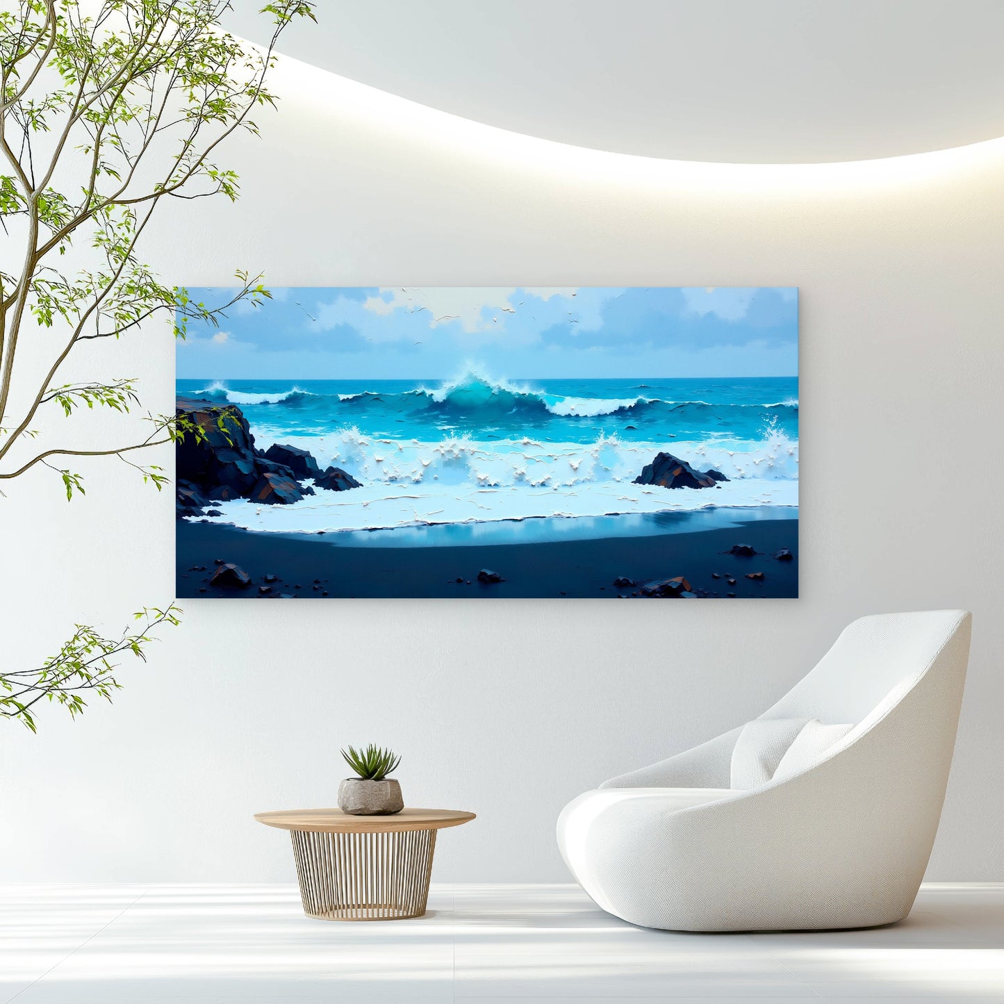 Crashing Azure Ocean Waves Wall Art Canvas Office Home Room Framed 120x60cm - Bella Home Decor