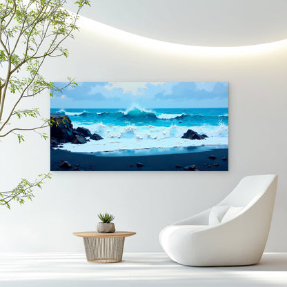 Crashing Azure Ocean Waves Wall Art Canvas Office Home Room Framed 120x60cm - Bella Home Decor