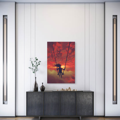 Mysterious Woman Sitting on the Swing in the Sky Metal Print Ready to Hang