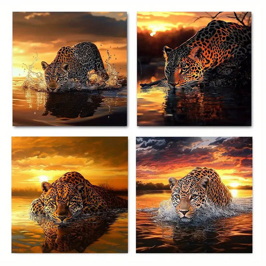 4pcs Vibrant Sunset & Water Reflections  VS Wall Art Canvas Framed