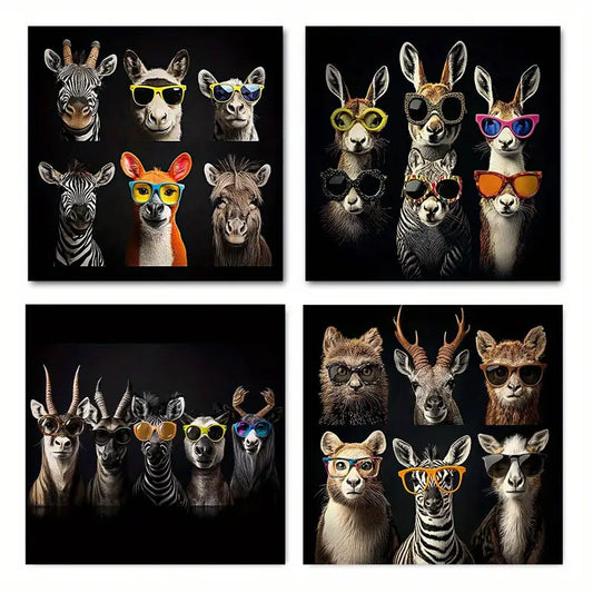 4pcs Colorful Zebra & DeerWall Art Canvas Framed