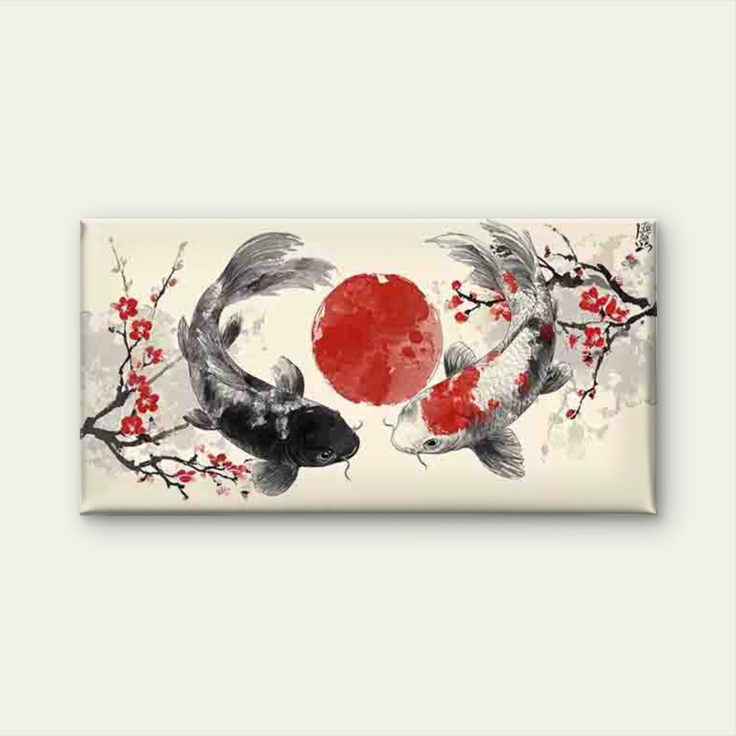 Japanese Koi Fish & Cherry Wall Art Canvas Office Home Room Framed 120x60cm