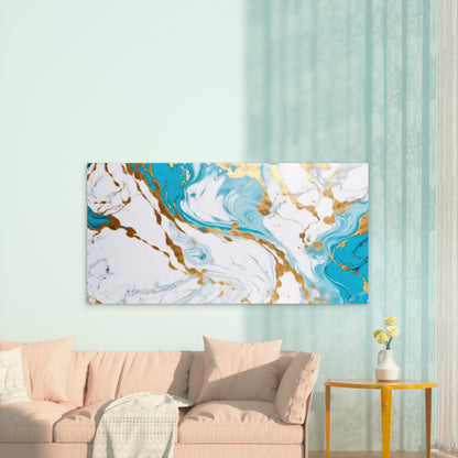Azure Currents Golden Whispers Wall Art Canvas Office Home Room Framed 120x60cm - Bella Home Decor