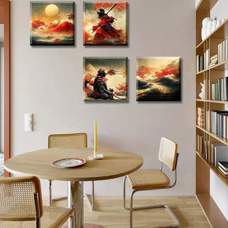 4pcs Japanese Armored Samurai Art Wall Art Canvas Framed
