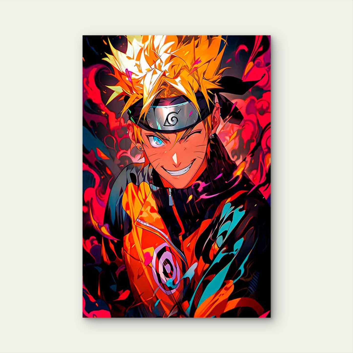 Orange Anime Ninja Winking Smirk 40x60cm Metal Print Ready to Hang