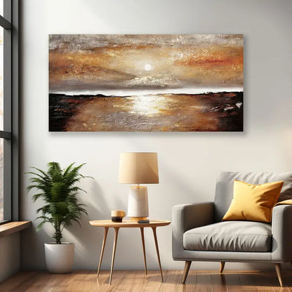 Golden Sunset Lake Scene wall canvas office home room framed 120x60cm - Bella Home Decor