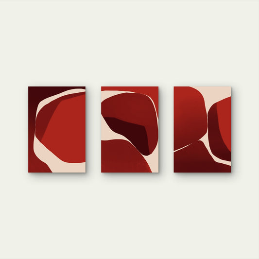 3pcs Deep Red Beige Mid Century Modern Wall Art Set Canvas Framed 60x90cm - High Quality Print 100% Australian Made Wall Canvas Ready to Hang