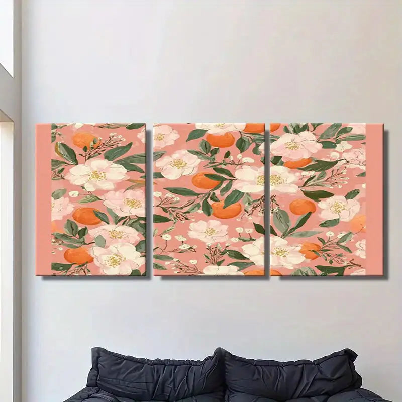 3pcs Vibrant Orange & White Flower Design Metal Print Ready to Hang Art