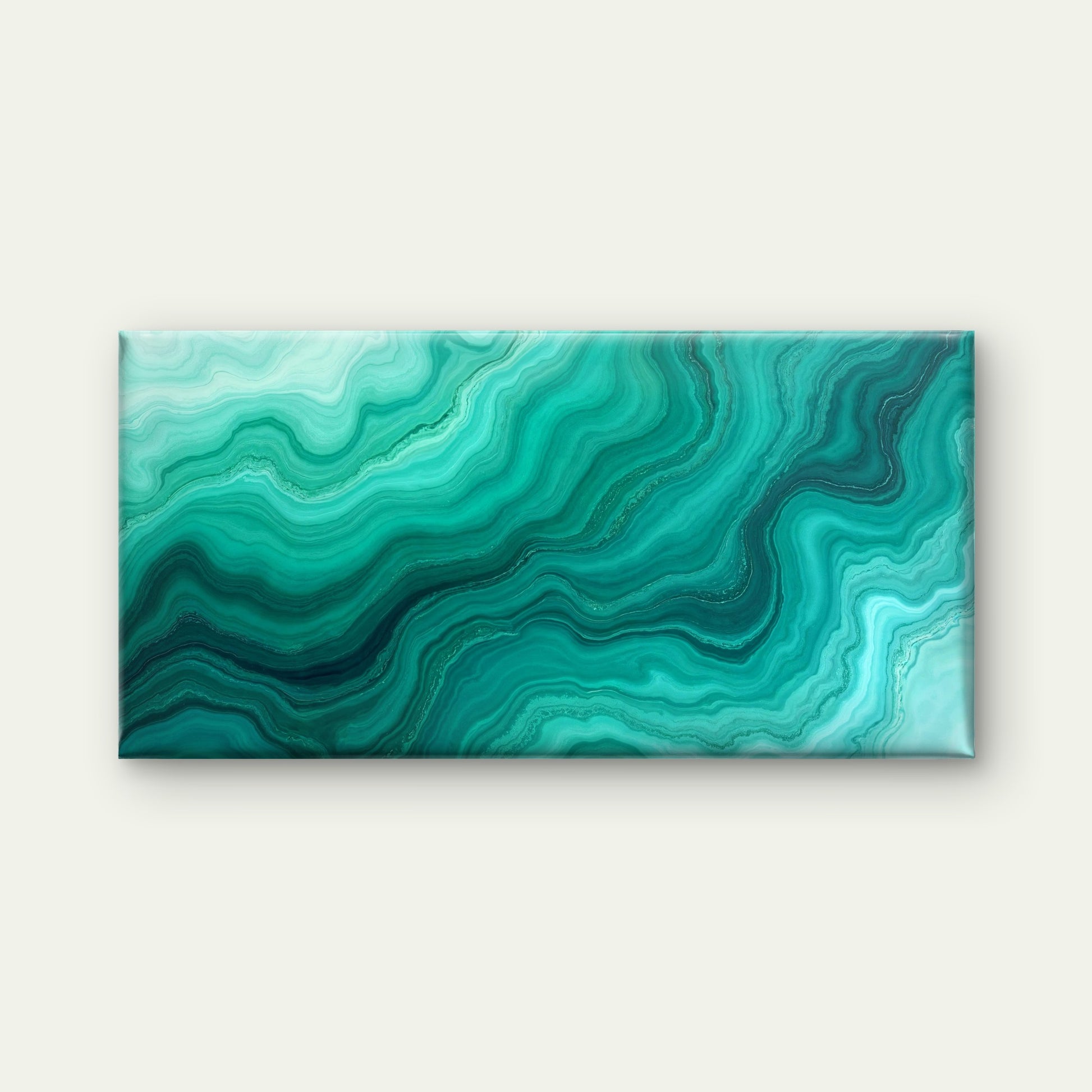Emerald Teal Marble Waves Wall Art Canvas Office Home Room Framed 120x60cm - Bella Home Decor