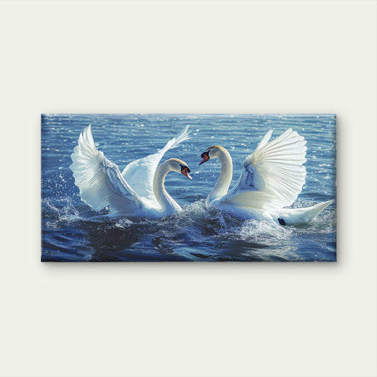 Swans in Love on Water Wall Art Canvas Office Home Room Framed 120x60cm