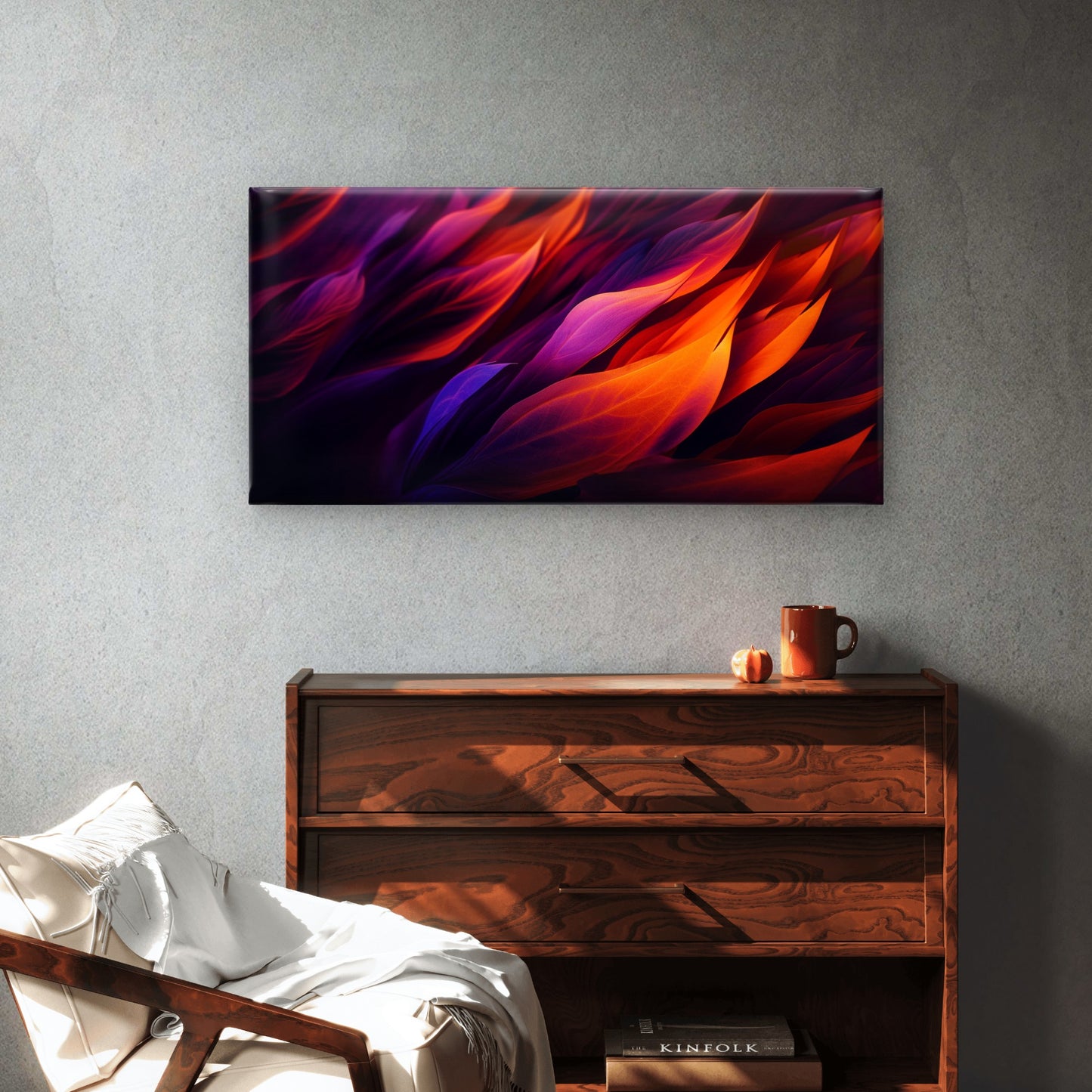 Abstract Purple Orange Leaf Wall Art Canvas Office Home Room Framed 120x60cm