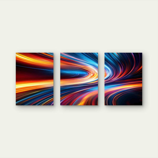 3pcs Spectrum Flashes Coloured Light Metal Print Ready to Hang Art - Bella Home Decor
