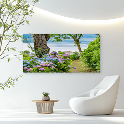 Hydrangeas Garden painting Wall Art Canvas Office Home Room Framed 120x60cm