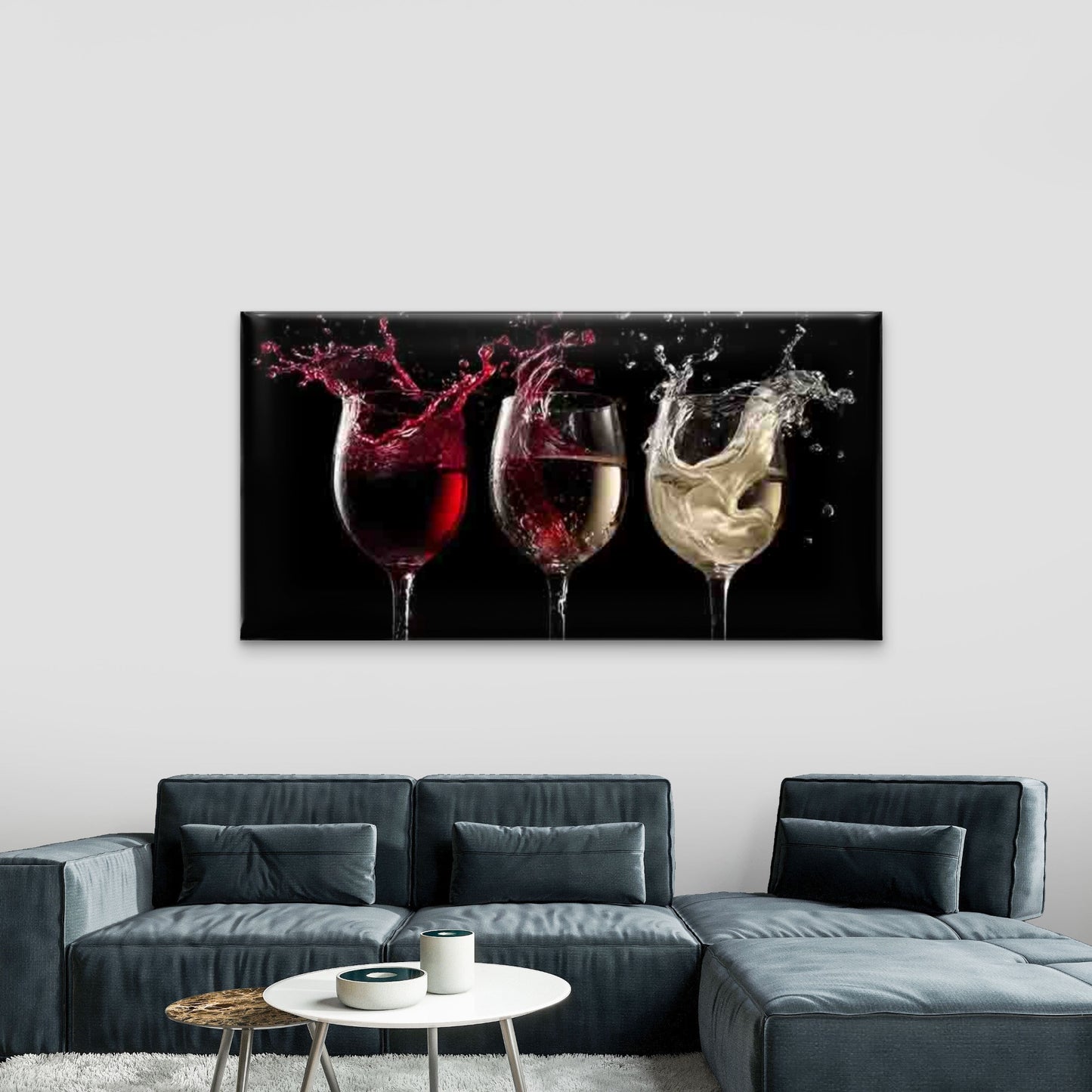 Red White And Rosé Wine Glass Wall Art Canvas Office Home Room Framed 120x60cm - Bella Home Decor