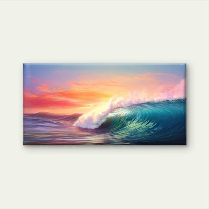 Sunset Ocean Wave Breaking Seascape Coastal Sunset Art Wall Art Canvas Office Home Room Framed 120x60cm