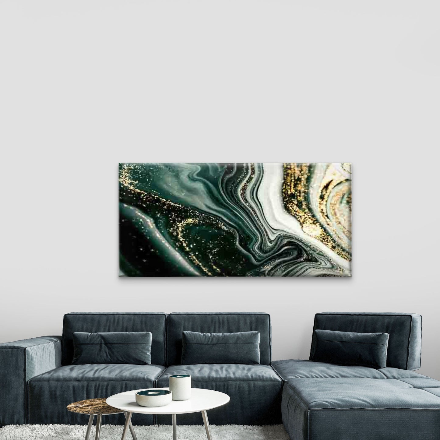 Green And Golden Abstract Wall Art Canvas Office Home Room Framed 120x60cm - Bella Home Decor